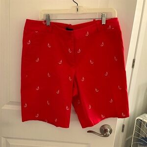 Talbots orange Red Women's Shorts with Embroidered sailboat Pattern